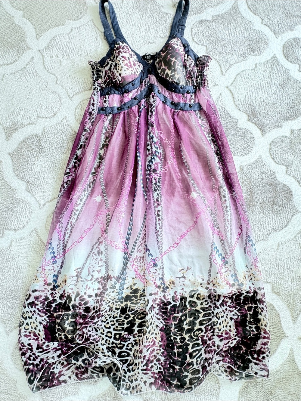 J&D Sheer Purple Multicolor Dress Leopard-Print Size XL-XXL Adjustable Strap - Picture 10 of 11